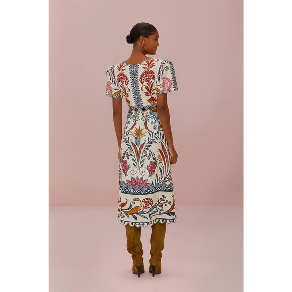 Farm Rio Romantic Lightness short sleeve cream midi dress size large - Picture 4 of 15